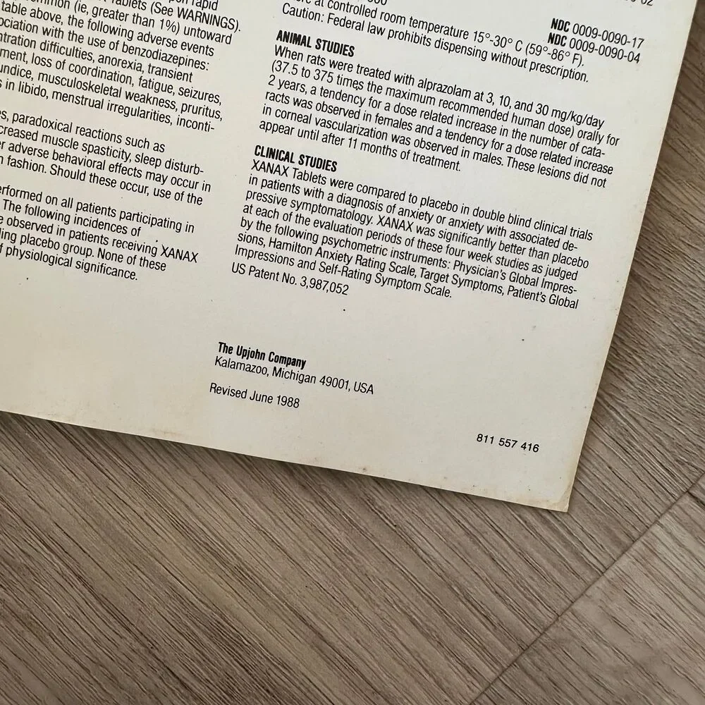 Vintage 1989 Upjohn Pharmaceuticals Merch Acrylic Frame & Info Page Xanax - Picture 9 of 9